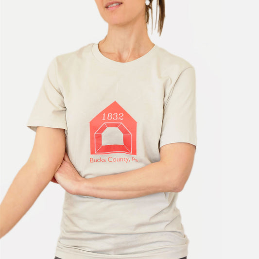 Red Covered Bridge / Bucks County graphic Crew-Neck T-shirt - heather cement