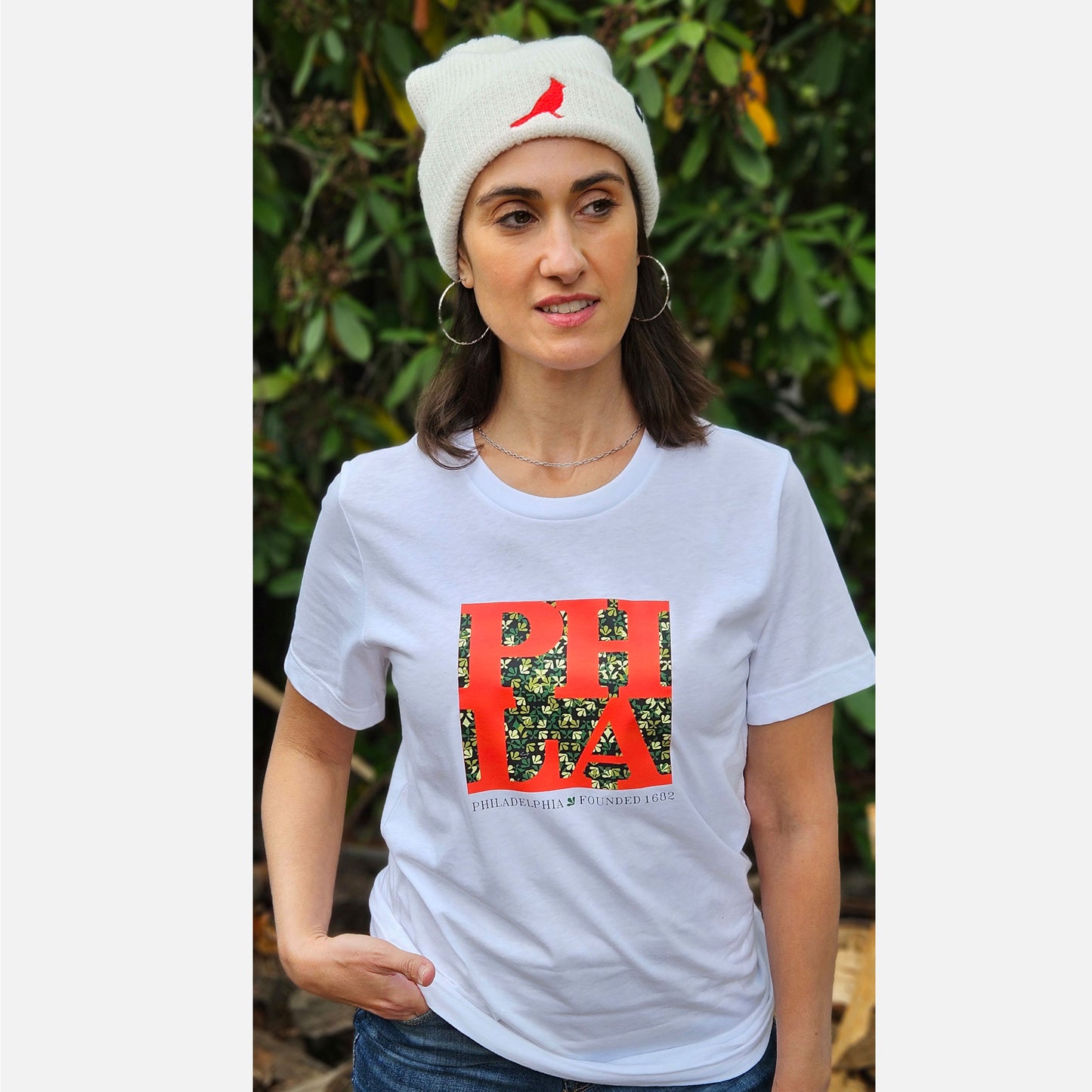 Philadelphia (PHLA) on Lenape camouflage background - graphic T-shirt - white