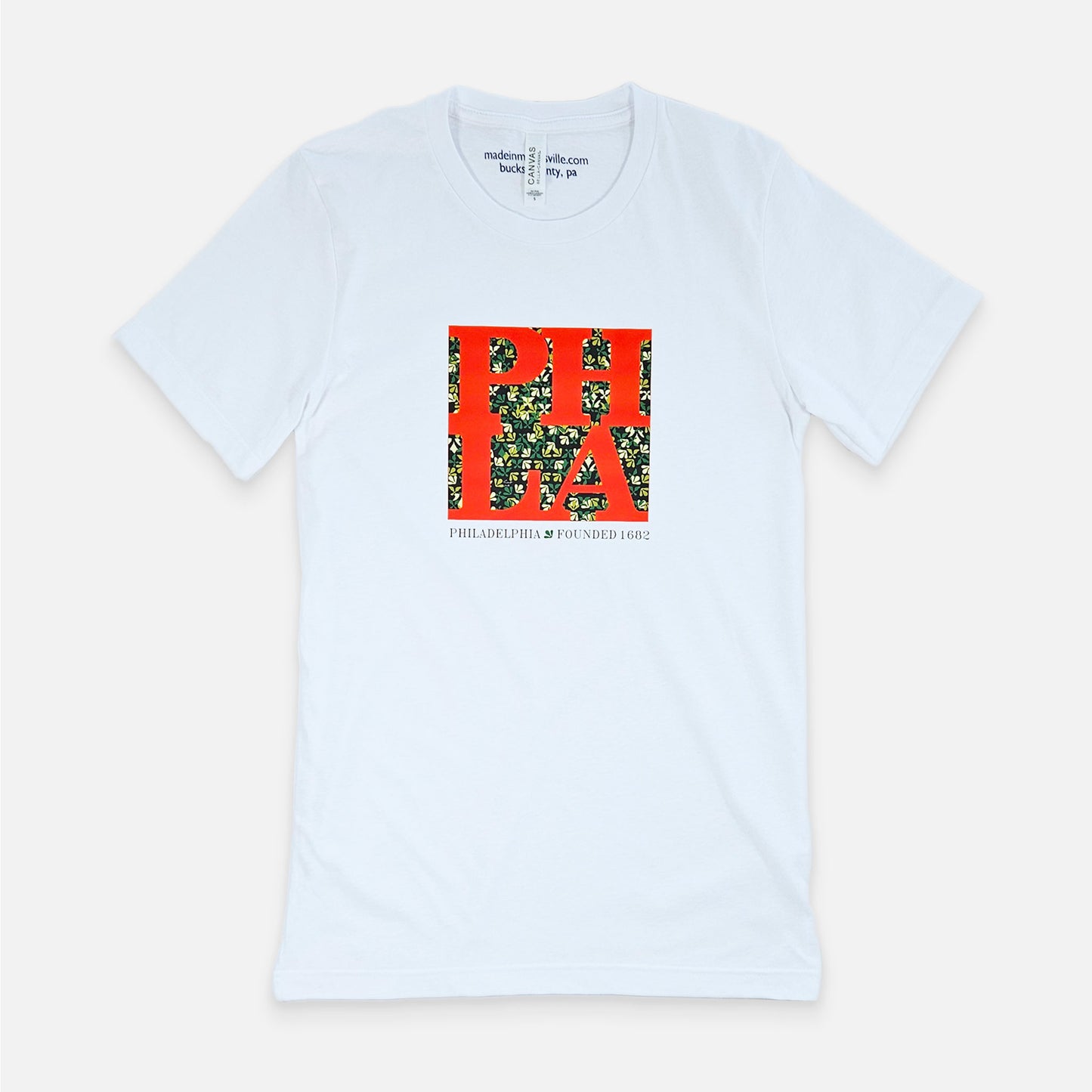 Philadelphia (PHLA) on Lenape camouflage background - graphic T-shirt - white