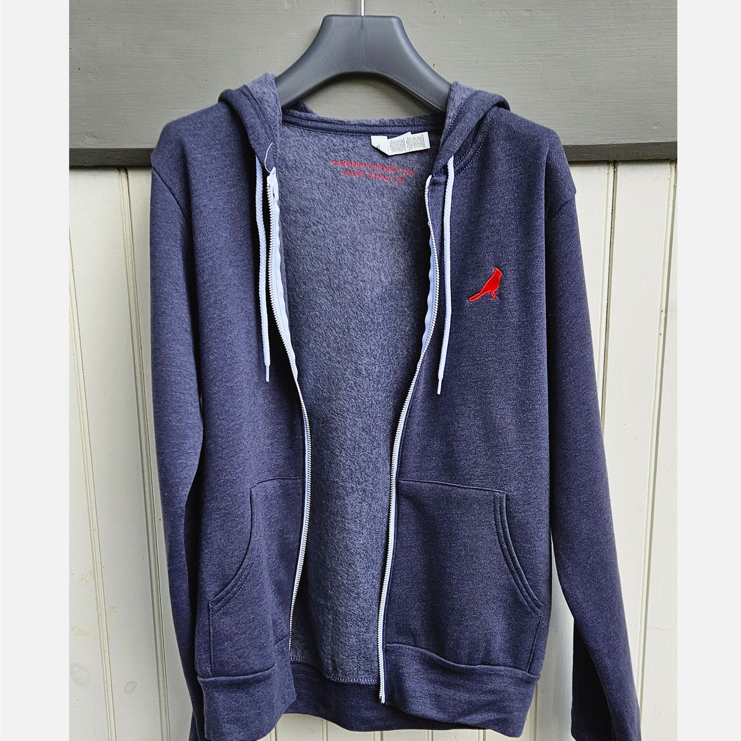 Bucks County / Cardinal embroidered zip-up hoodie - heather navy / heather grey