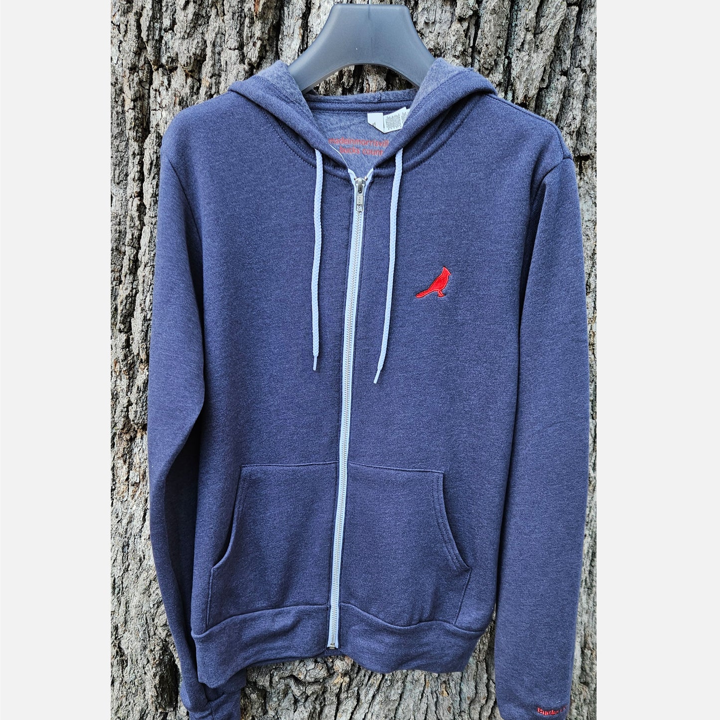 Bucks County / Cardinal embroidered zip-up hoodie - heather navy / heather grey
