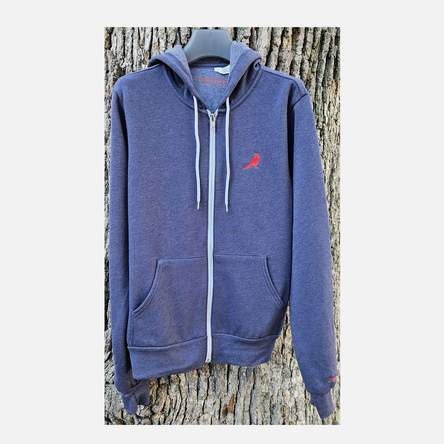 Bucks County / Cardinal embroidered zip-up hoodie - heather navy / heather grey