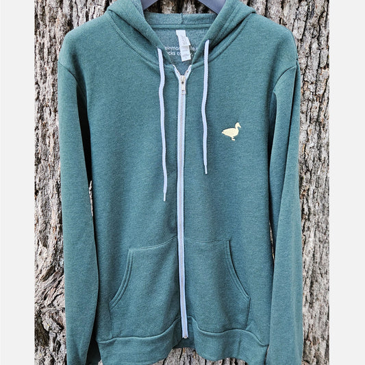 Bucks County / Duck embroidered zip-up hoodie - heather forest