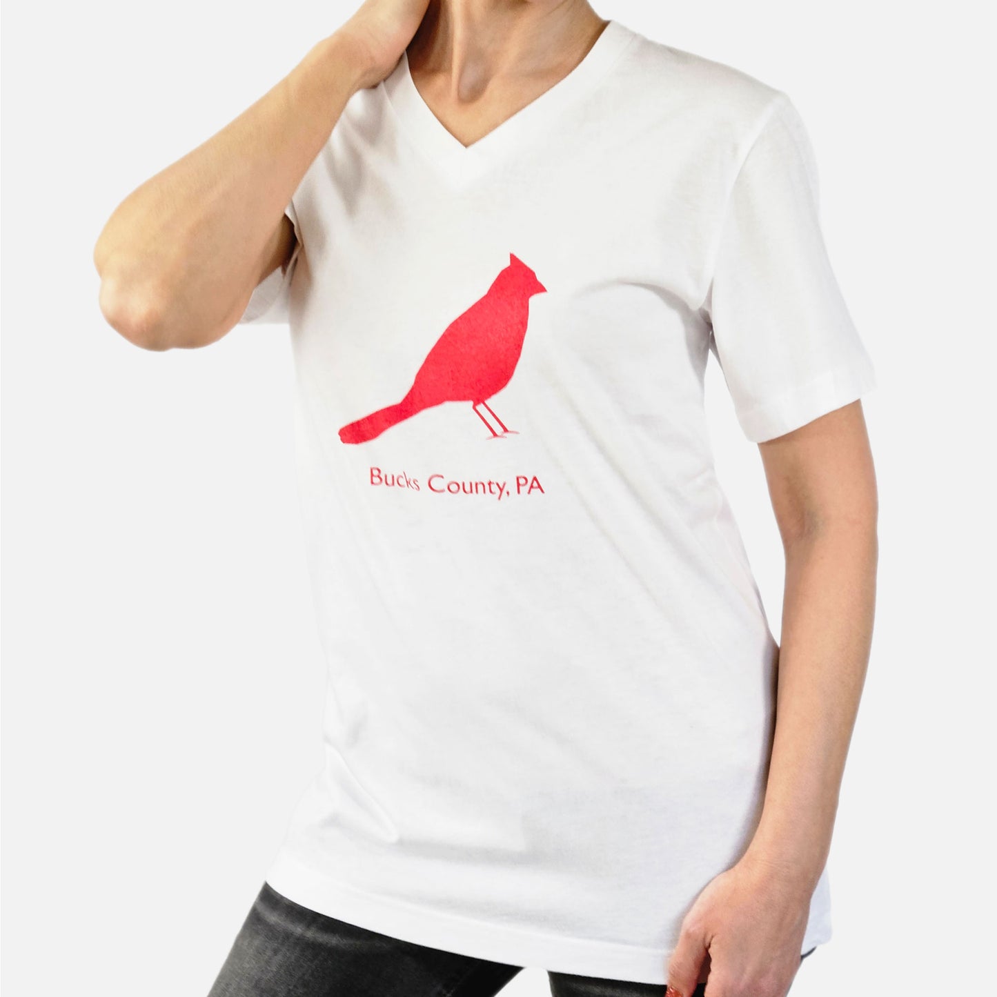 Cardinal / Bucks County graphic V-Neck T-shirt - white