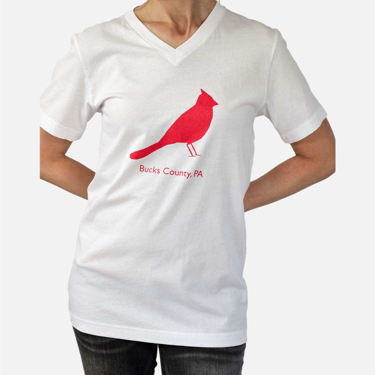 Cardinal / Bucks County graphic V-Neck T-shirt - white