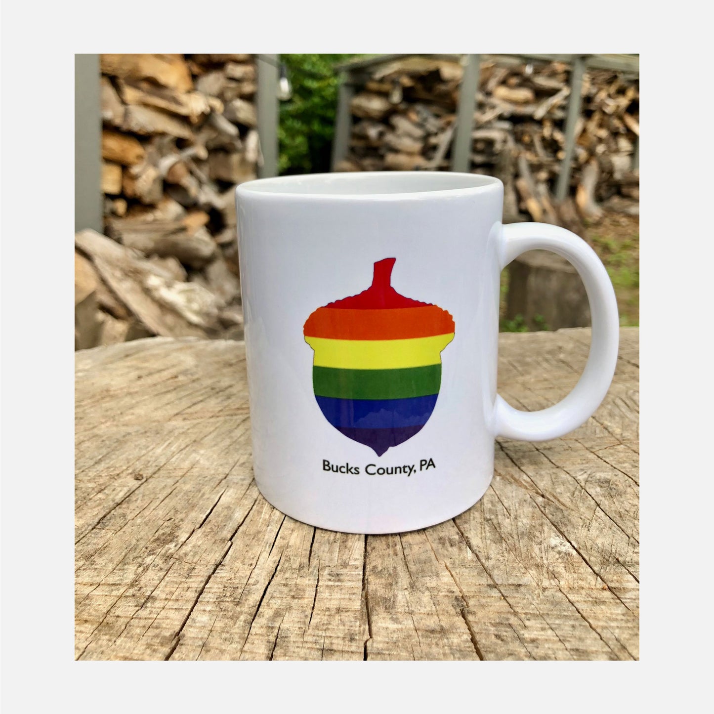 Bucks County coffee mug - 11oz (Rainbow Acorn / Cardinal)