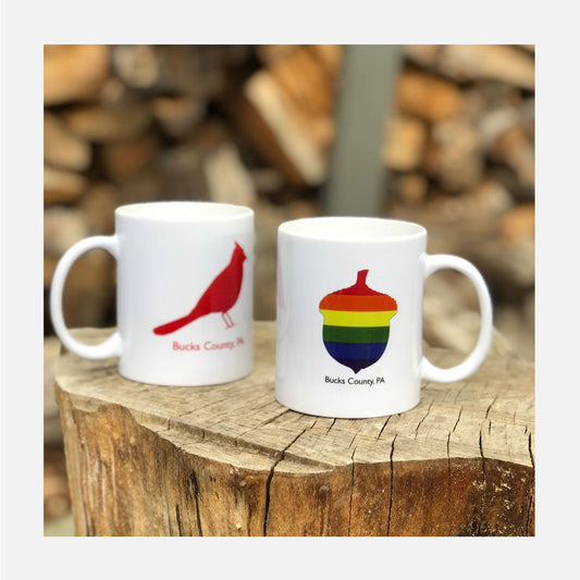 Bucks County coffee mug - 11oz (Rainbow Acorn / Cardinal)