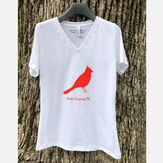 Cardinal / Bucks County graphic V-Neck T-shirt - white