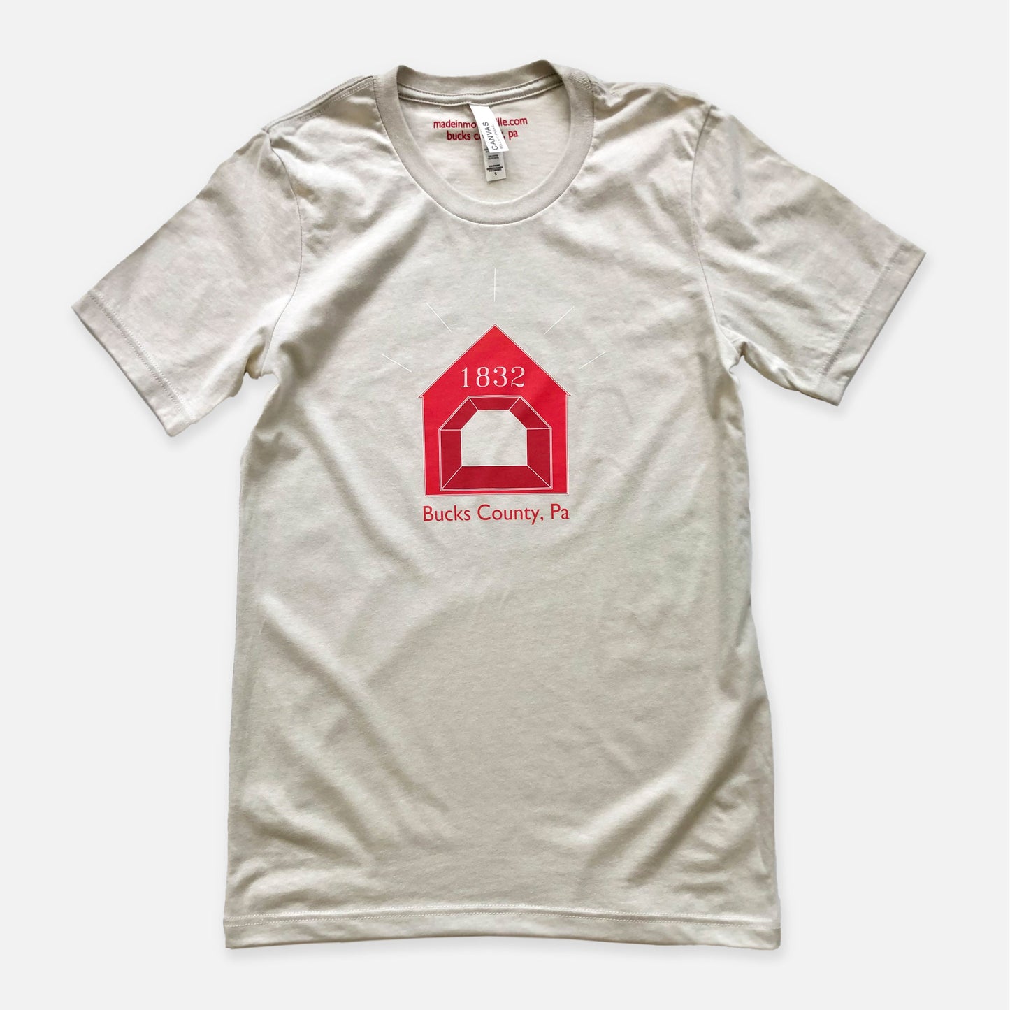 Red Covered Bridge / Bucks County graphic Crew-Neck T-shirt - heather cement