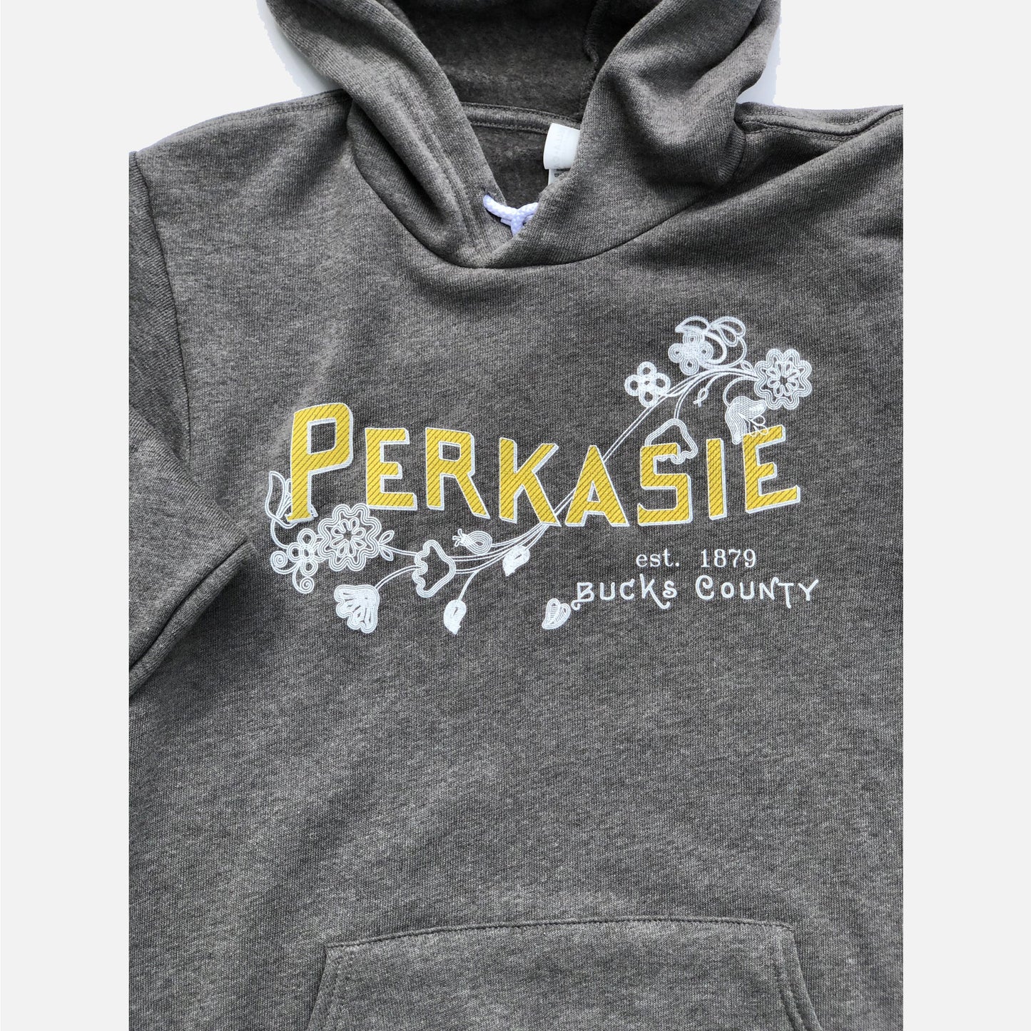 Perkasie/Lenape floral motif graphic Pullover Hoodie - deep grey / forest green