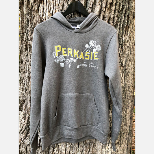 Perkasie/Lenape floral motif graphic Pullover Hoodie - deep grey / forest green