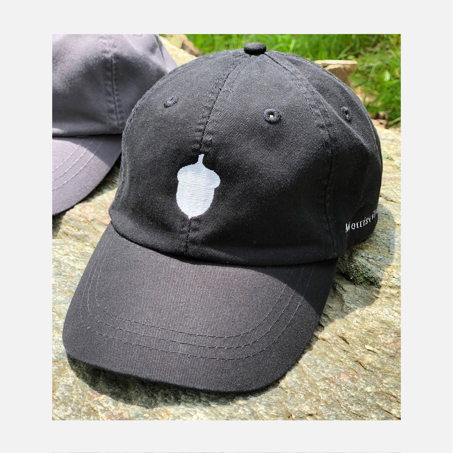 Acorn Needlepoint Hat, black with a rainbow or white acorn