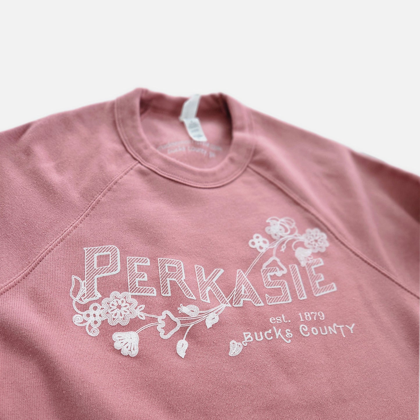 Perkasie/Lenape floral motif graphic crewneck sweatshirt - Heather mustard / mauve