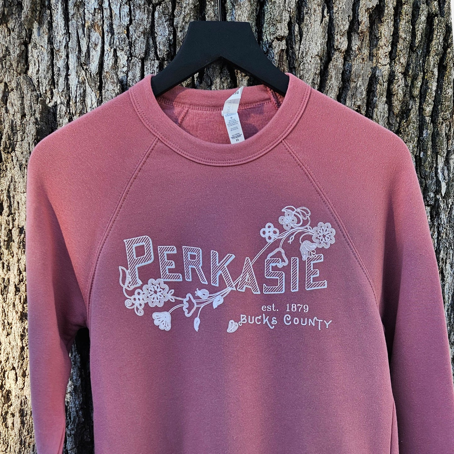 Perkasie/Lenape floral motif graphic crewneck sweatshirt - Heather mustard / mauve