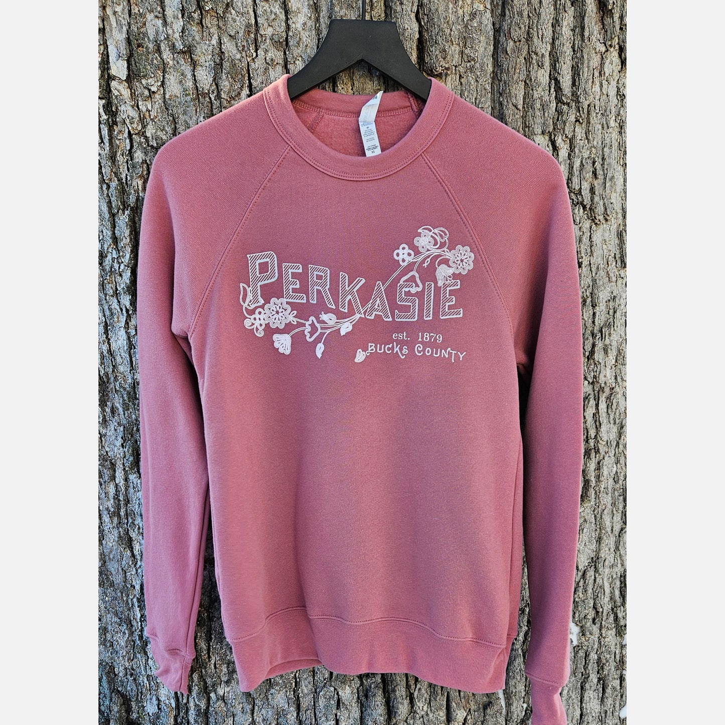 Perkasie/Lenape floral motif graphic crewneck sweatshirt - Heather mustard / mauve