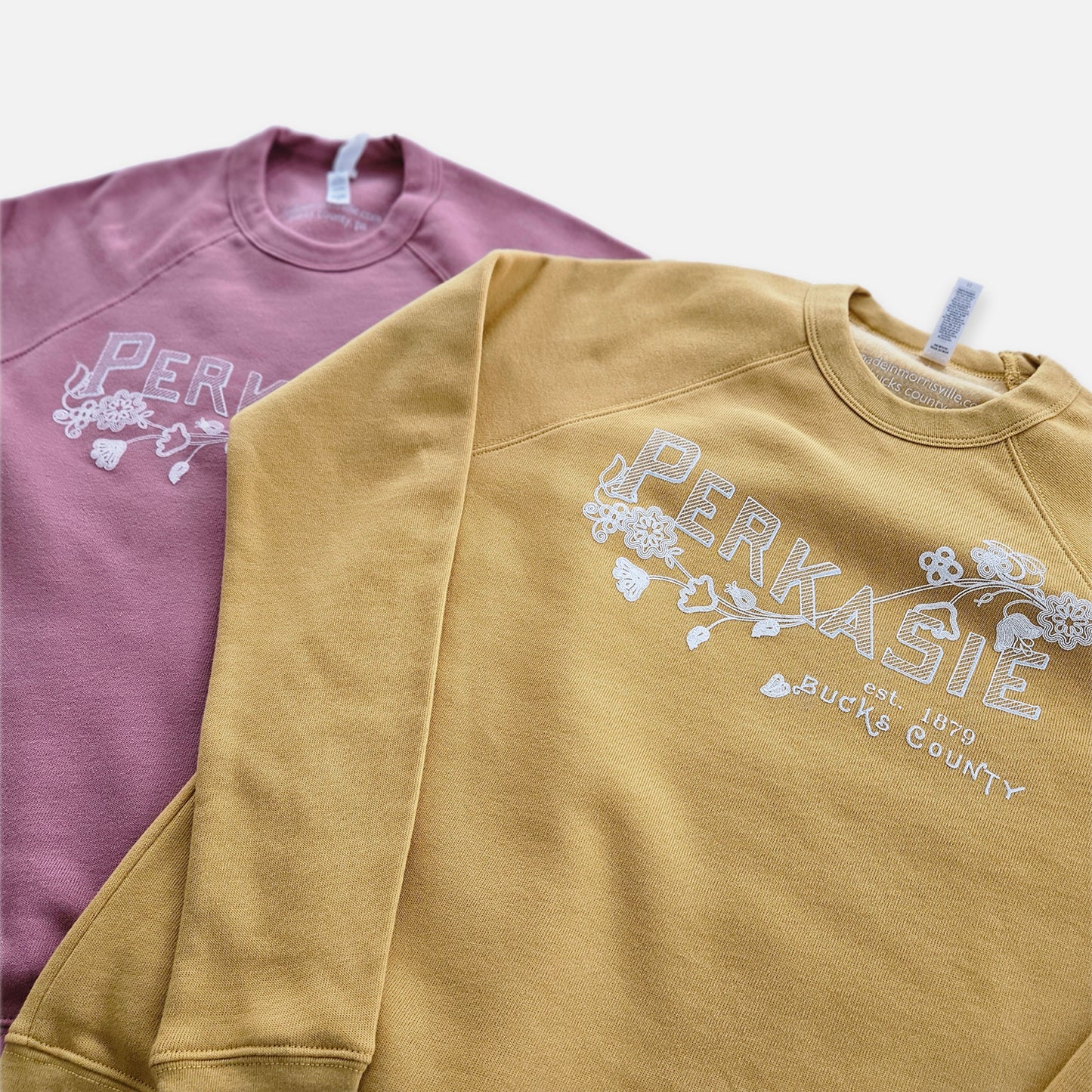 Perkasie/Lenape floral motif graphic crewneck sweatshirt - Heather mustard / mauve