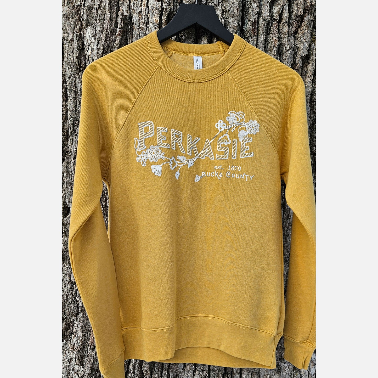 Perkasie/Lenape floral motif graphic crewneck sweatshirt - Heather mustard / mauve