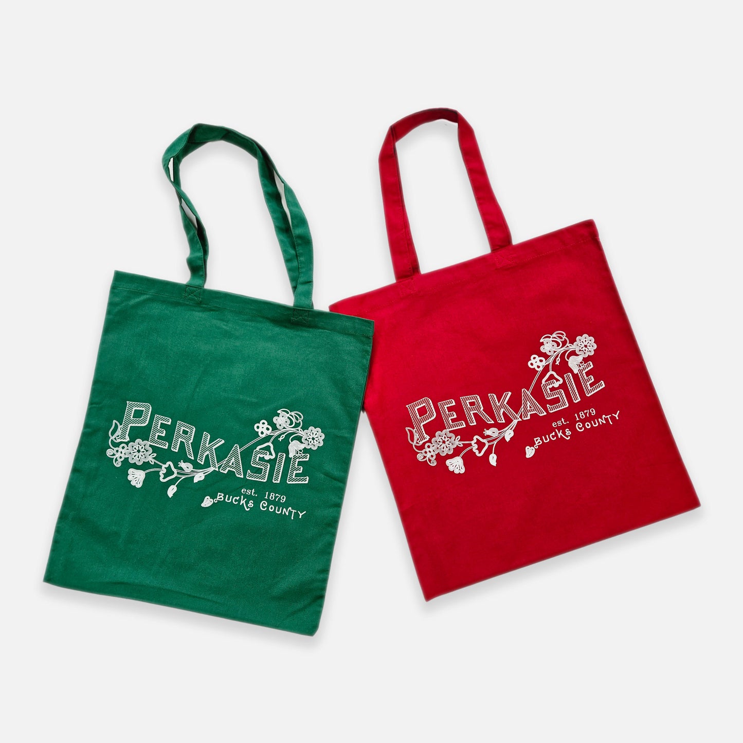 Perkasie Lenape floral motif graphic canvas tote bag - 6oz red / green