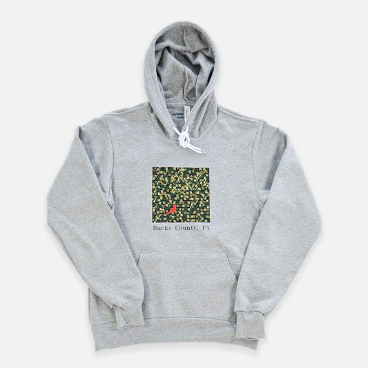 Cardinal on Lenape camouflage background -Bucks County graphic Pullover Hoodie - heather grey