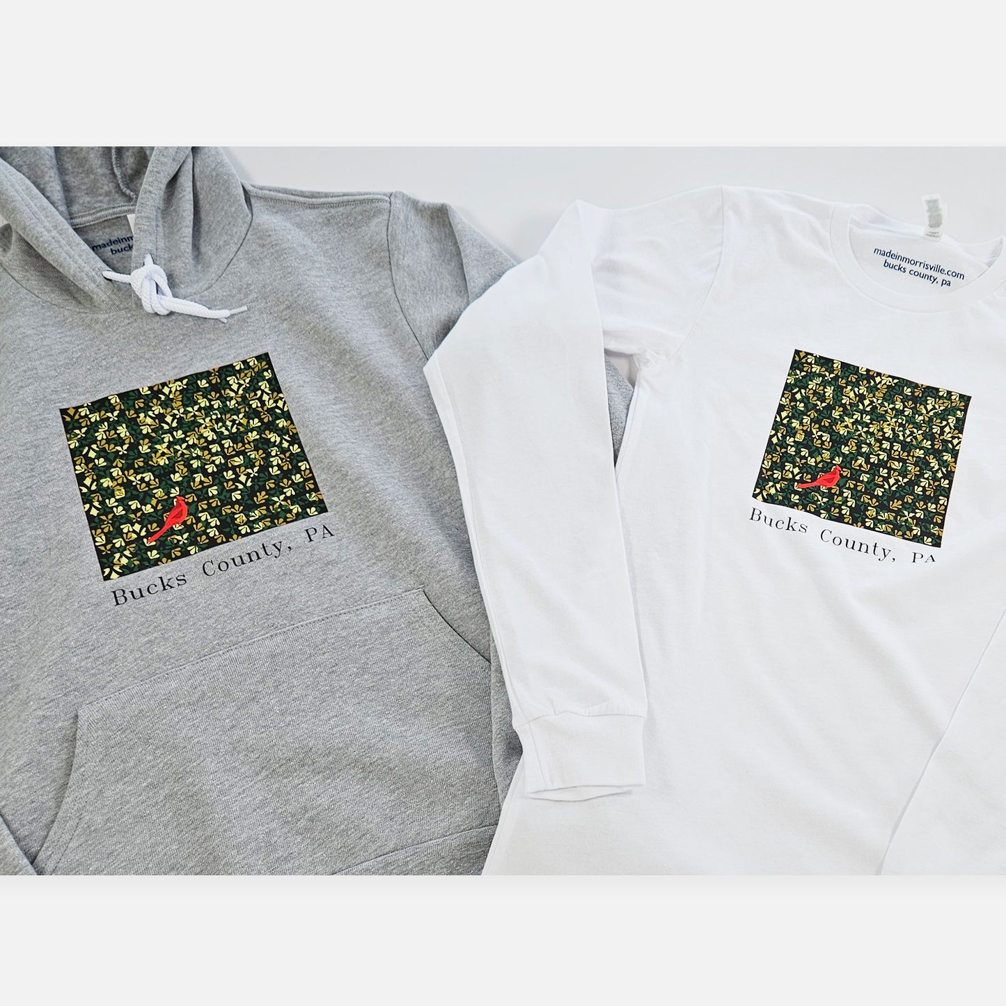 Cardinal on Lenape camouflage background -Bucks County graphic Pullover Hoodie - heather grey