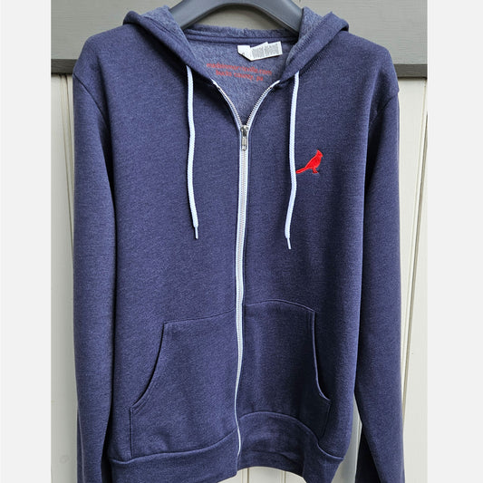 Bucks County / Cardinal embroidered zip-up hoodie - heather navy / heather grey