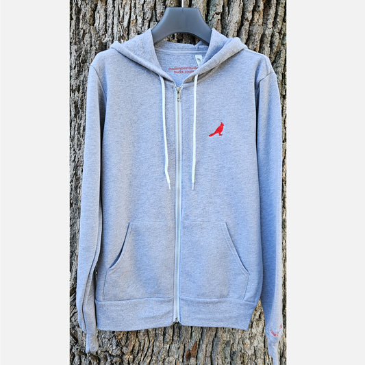 Bucks County / Cardinal embroidered zip-up hoodie - heather navy / heather grey