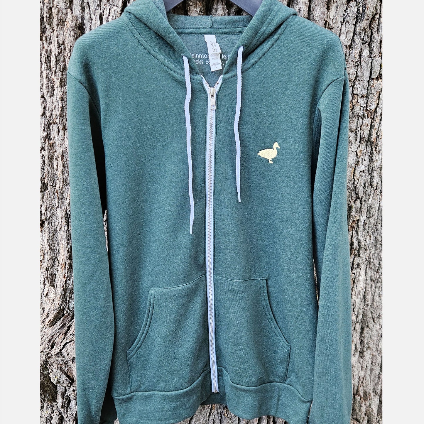 Bucks County / Duck embroidered  zip-up hoodie - heather forest