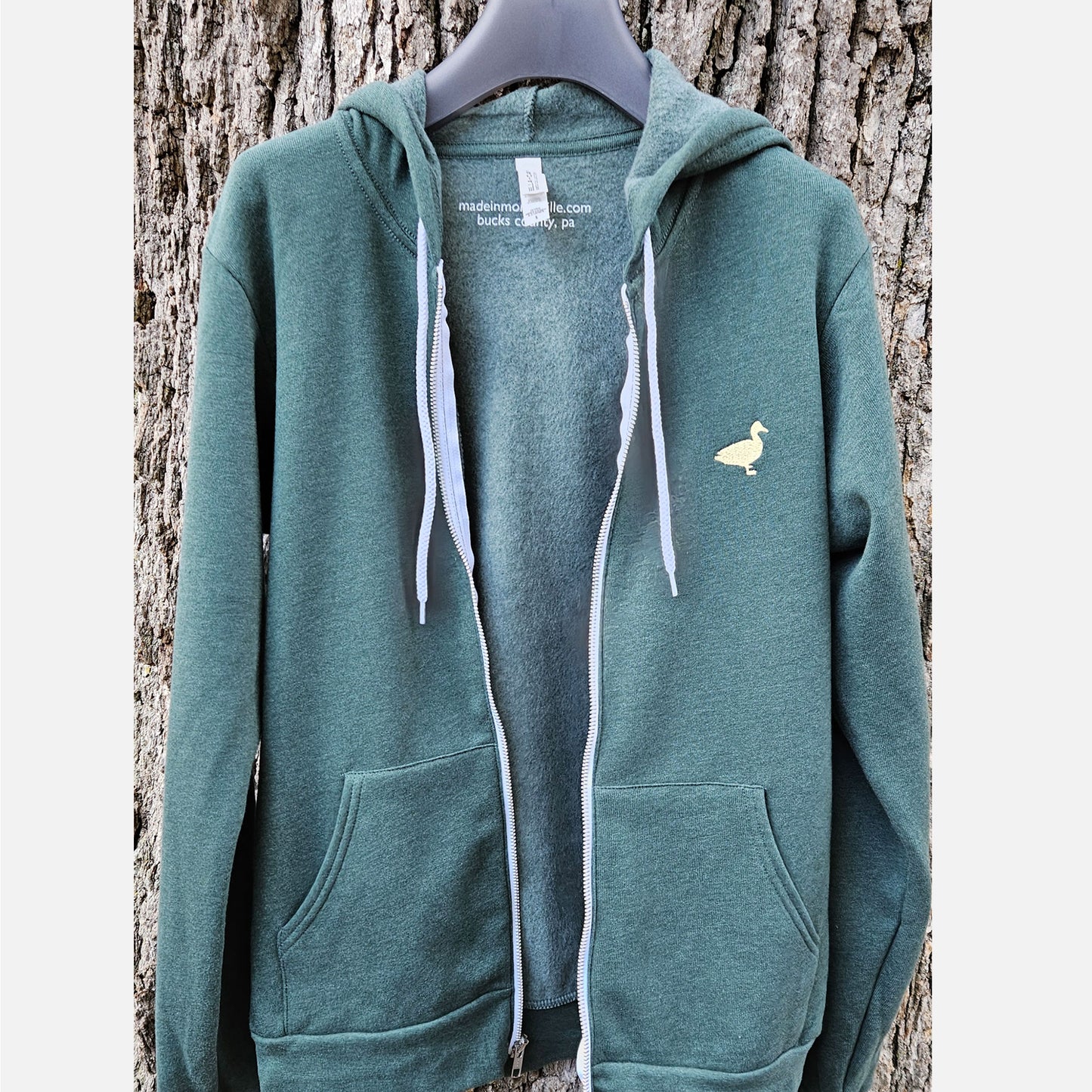 Bucks County / Duck embroidered  zip-up hoodie - heather forest