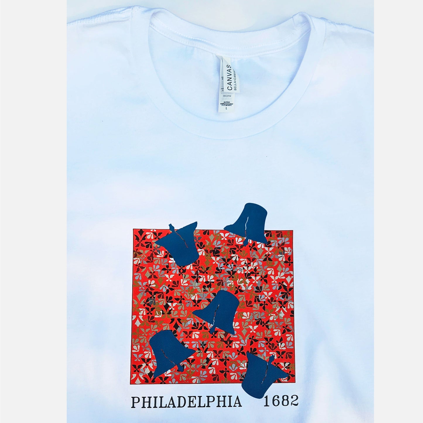 Liberty Bells on Lenape camouflage background - Philadelphia graphic T-shirt - white