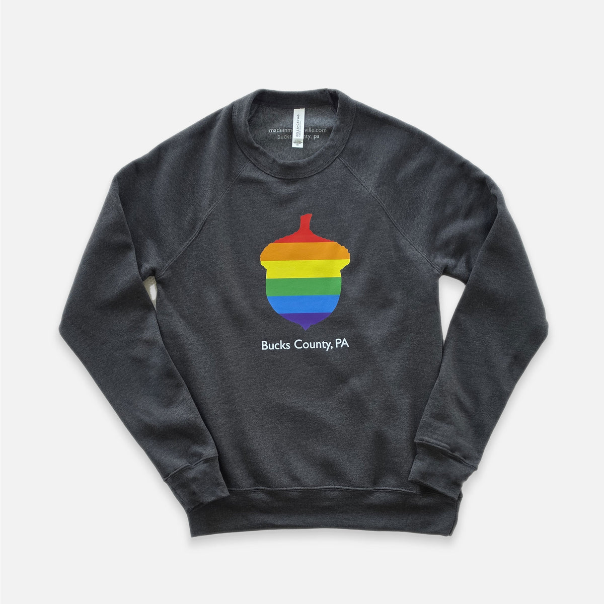 Rainbow Acorn / Bucks County crewneck sweatshirt - dark grey heather
