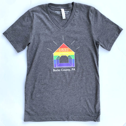 Rainbow Covered Bridge / Bucks County graphic V-Neck T-shirt - dark gray heather