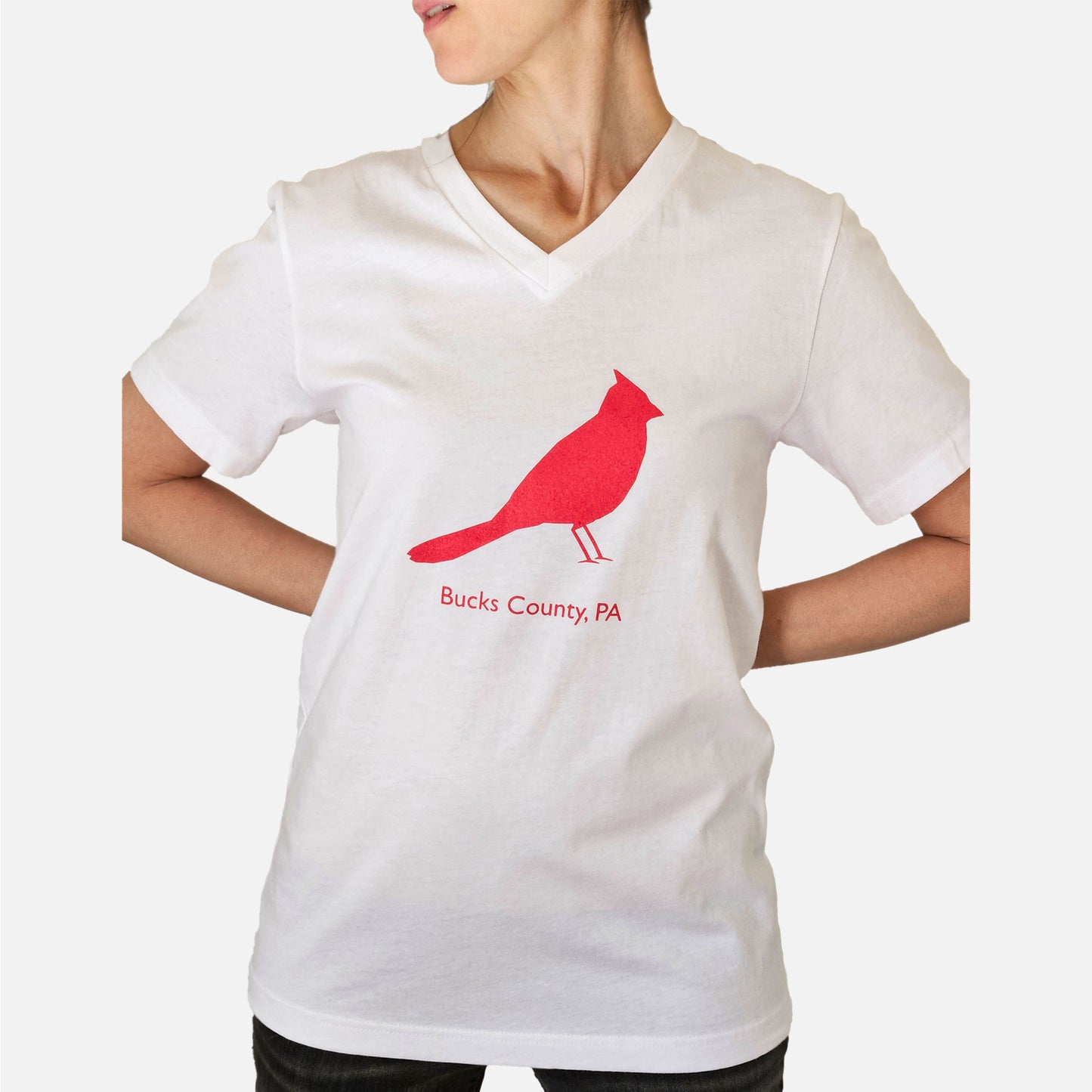 Cardinal / Bucks County graphic V-Neck T-shirt - white