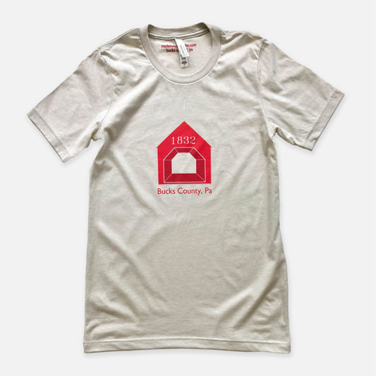 Red Covered Bridge / Bucks County graphic Crew-Neck T-shirt - heather cement