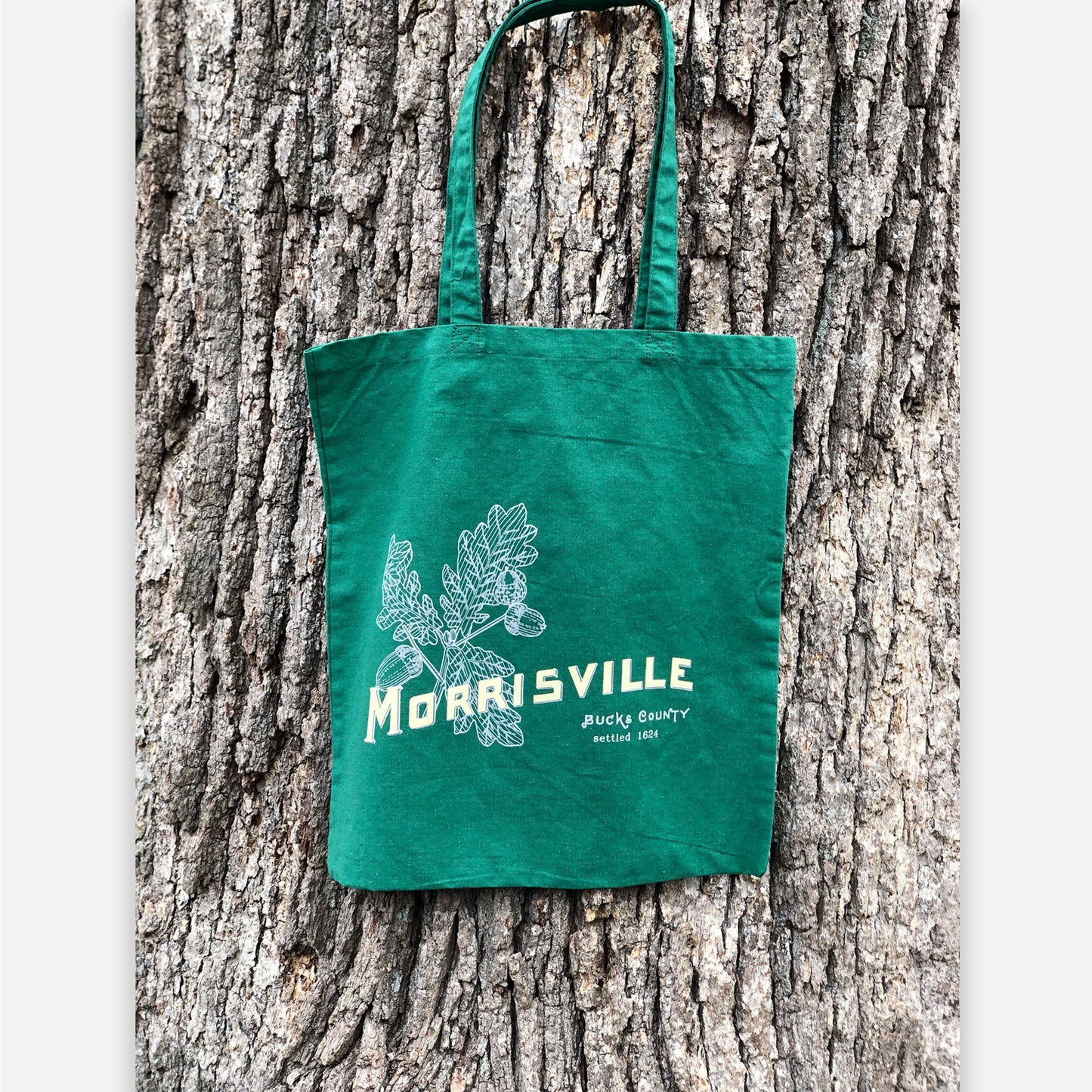 White oak leaves/Morrisville  - canvas tote bag - 8oz green
