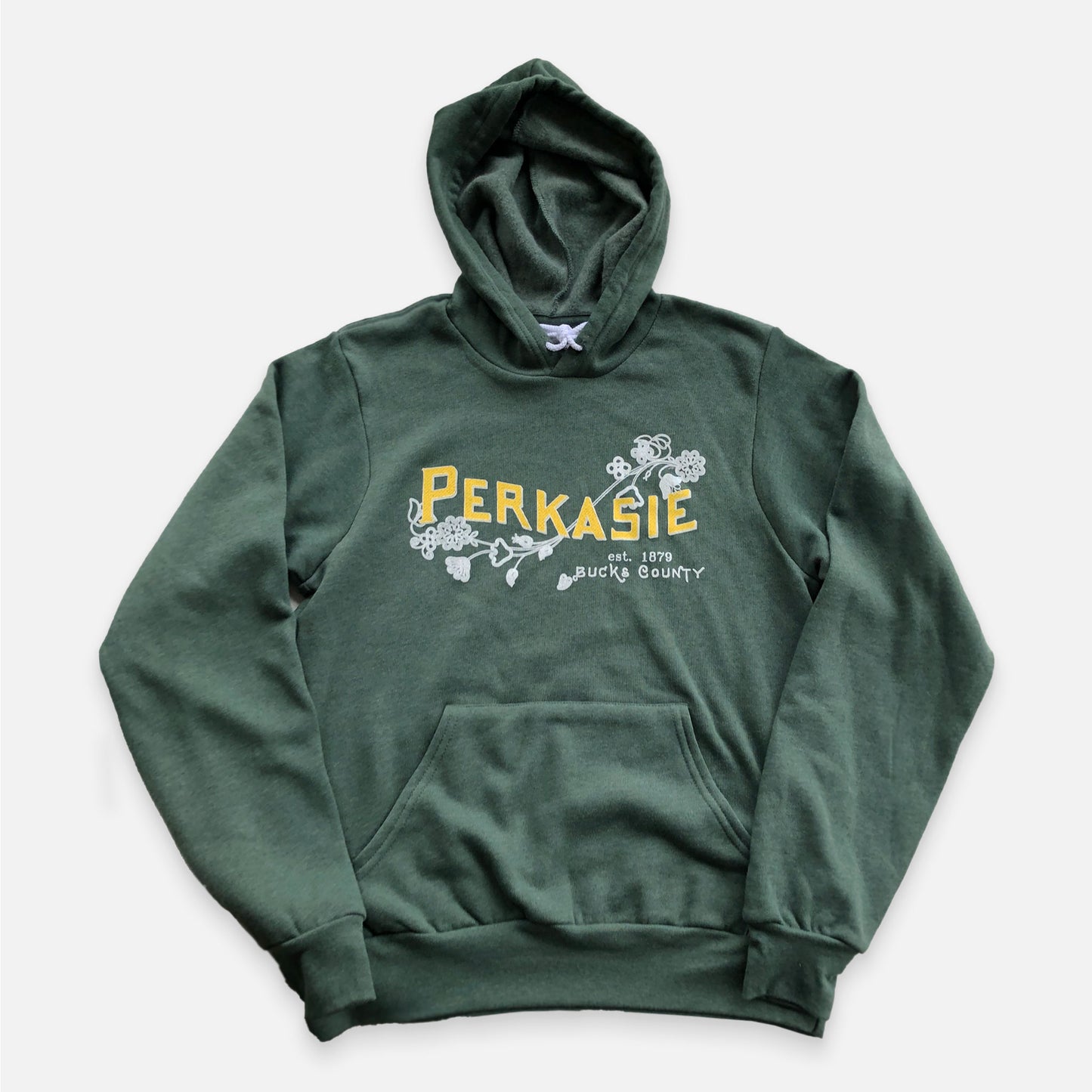 Perkasie/Lenape floral motif graphic Pullover Hoodie - deep grey / forest green