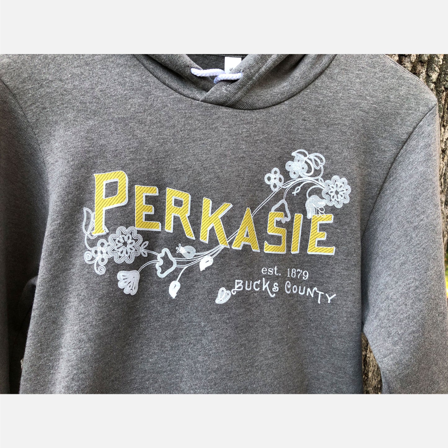 Perkasie/Lenape floral motif graphic Pullover Hoodie - deep grey / forest green